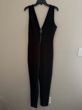 Charlotte Russe Black V-Neck Jumpsuit with Front Zip Ring Size Large RARE FIND